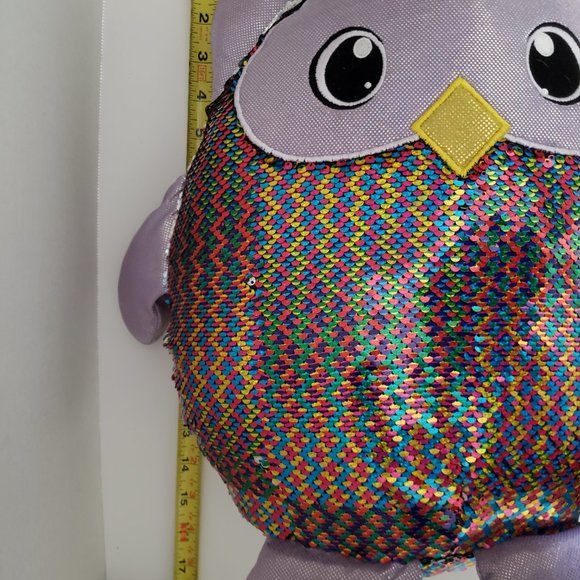 BIG 15" Tall Leo the Owl Shimmeez Rainbow/Silver Reversible Soft Plush - Picture 5 of 5